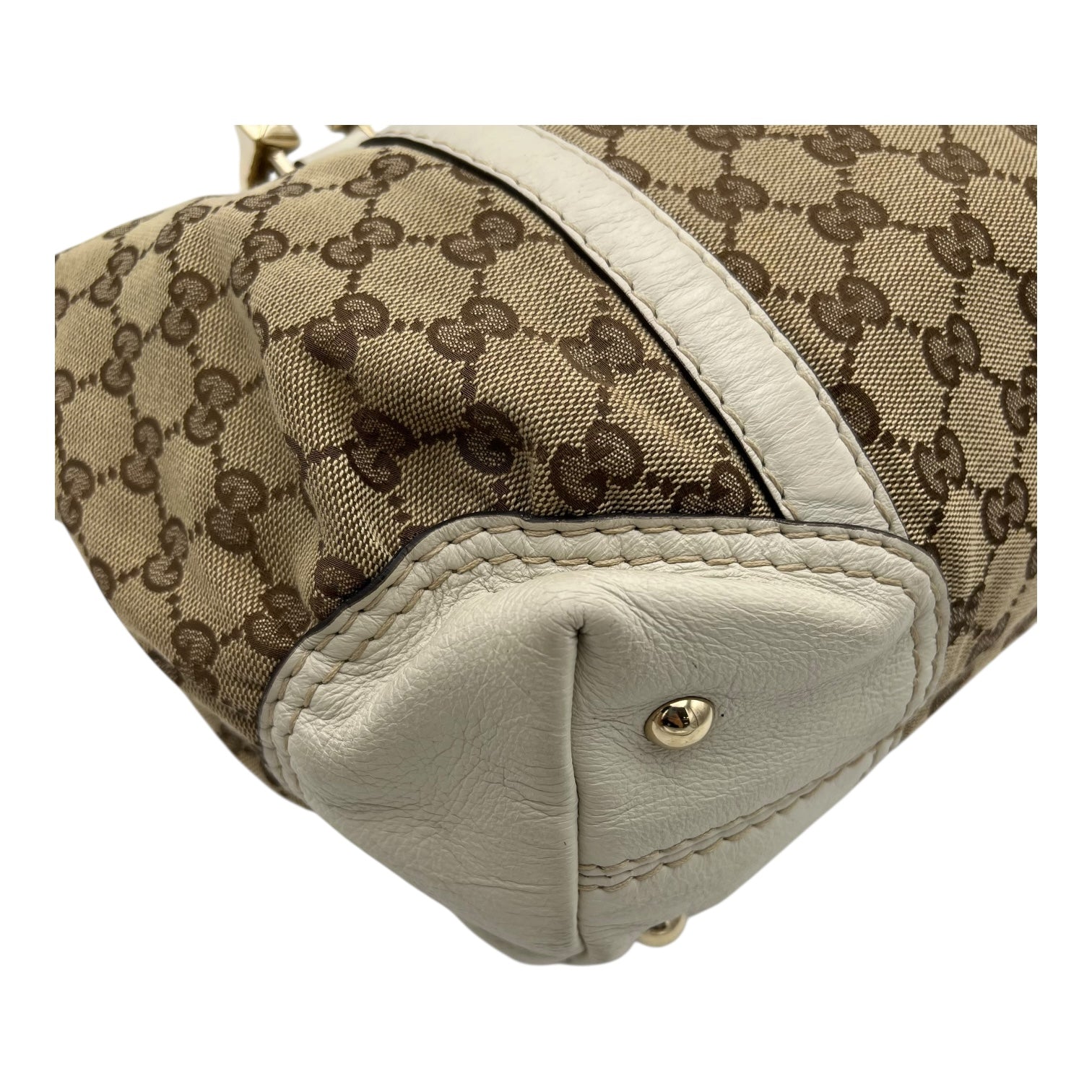 Gucci Boston Top Handle Bag Brown in Canvas, Gold hardware_8
