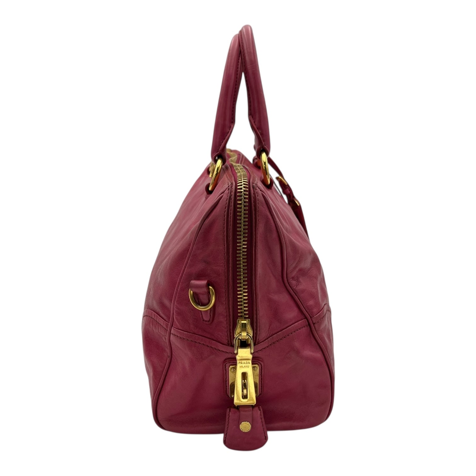 Prada Vitello Shine Top Handle Bag Medium Pink in Calfskin, Gold hardware_3