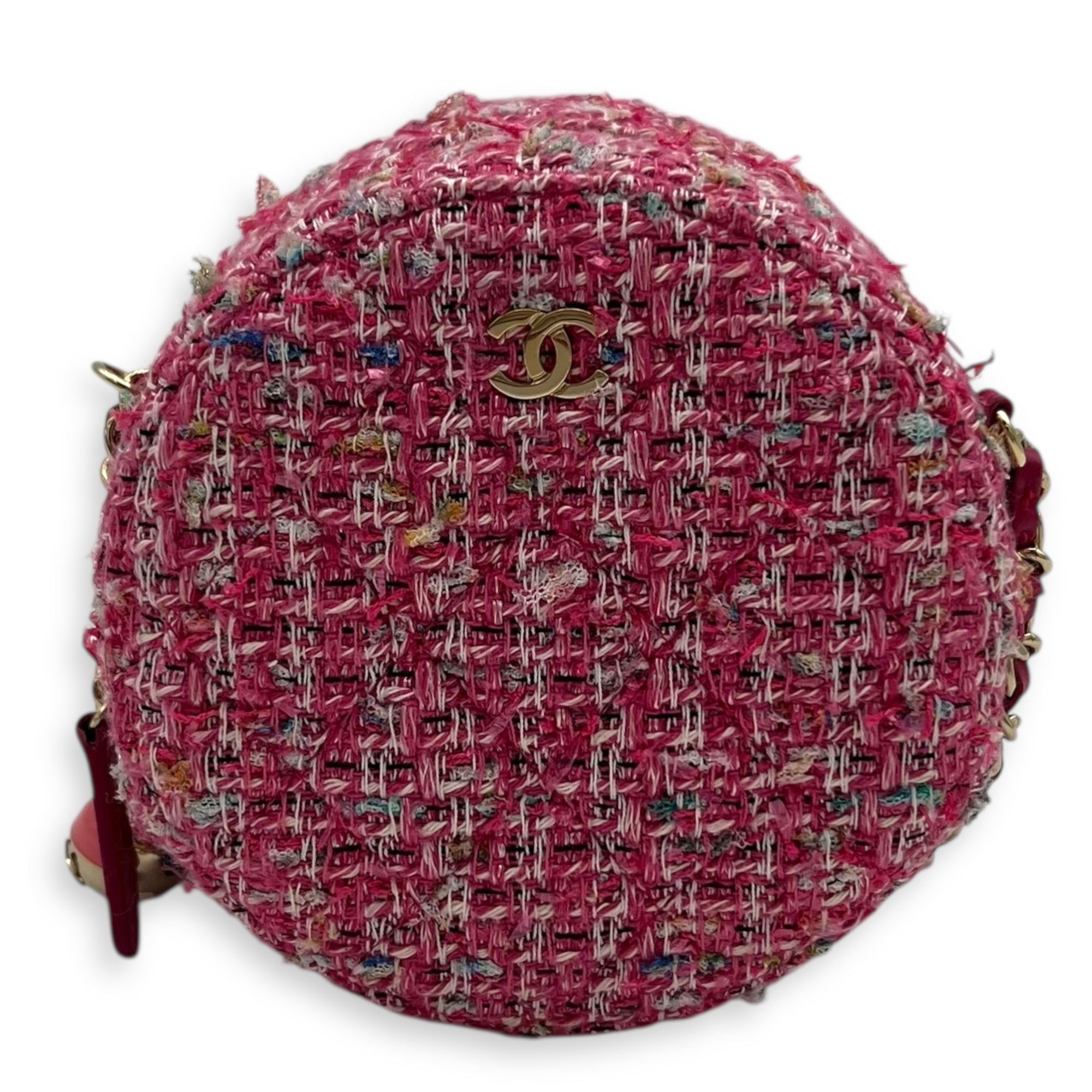 Chanel Round CC Pink Crossbody Bag in Tweed, Gold hardware_1