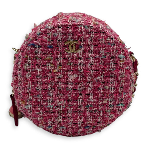 Chanel Round CC Pink Crossbody Bag in Tweed, Gold hardware_1
