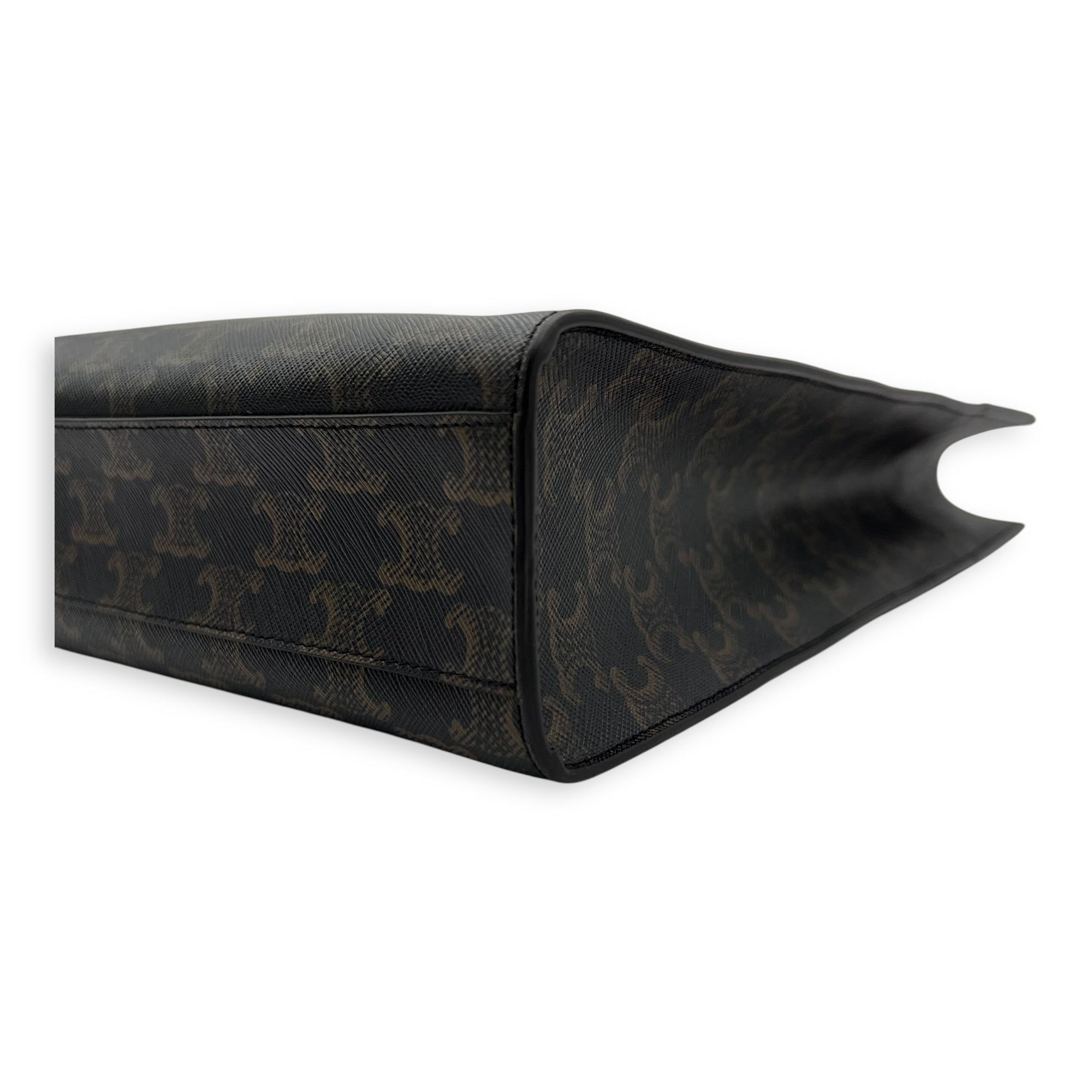 Celine Triomphe Top Handle Bag Brown in Coated Canvas, Gold hardware_3