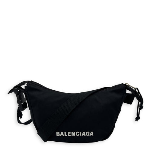 Balenciaga Logo Shoulder Bag Black in Canvas, Silver hardware_1