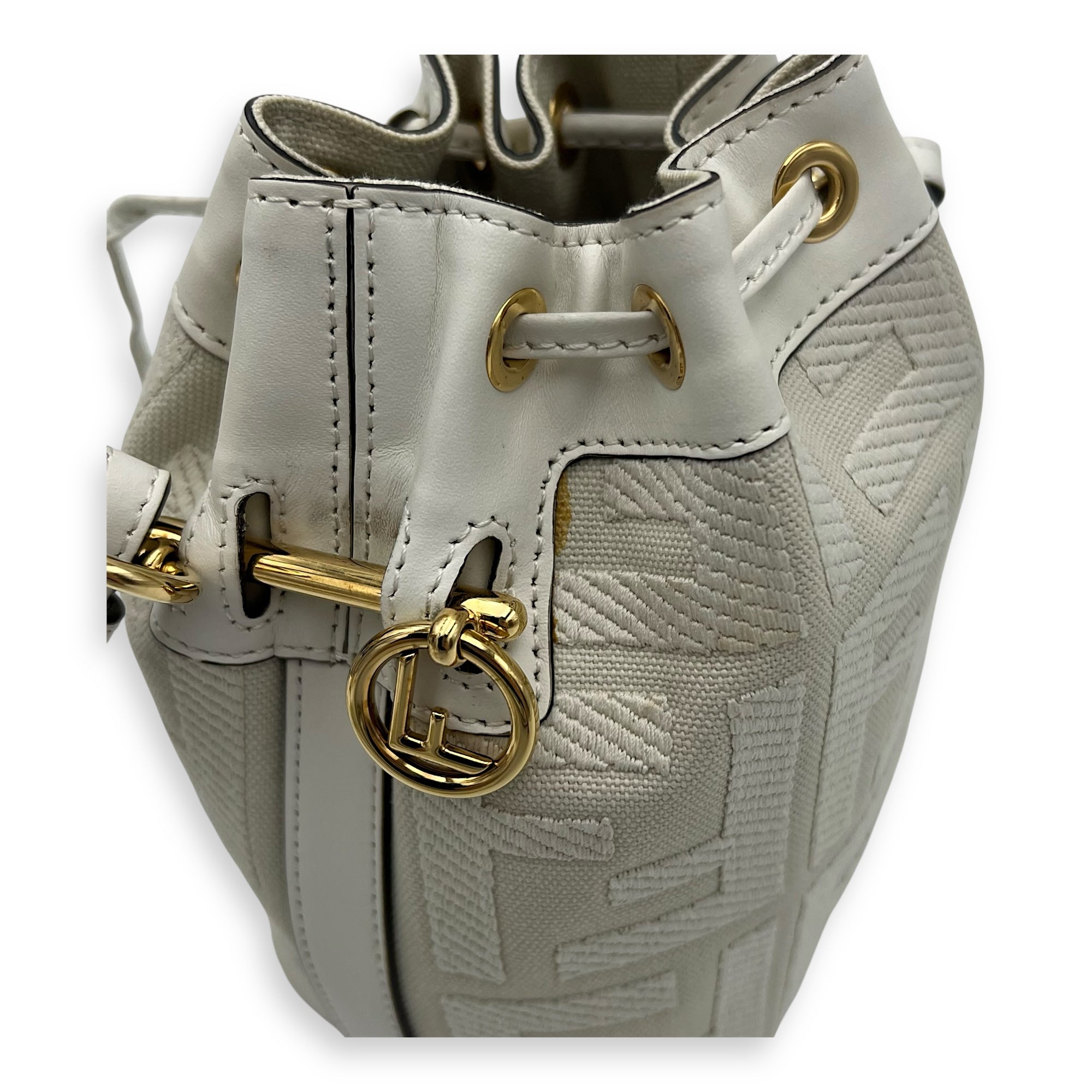 Fendi Mon Tresor Mini White Bucket Bag in Canvas, Silver hardware_11