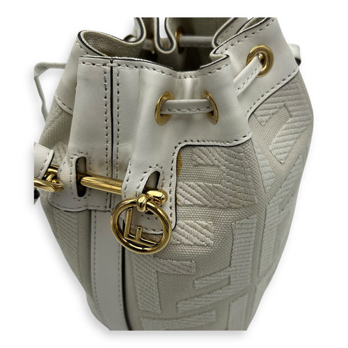 Fendi Mon Tresor Mini White Bucket Bag in Canvas, Silver hardware_11