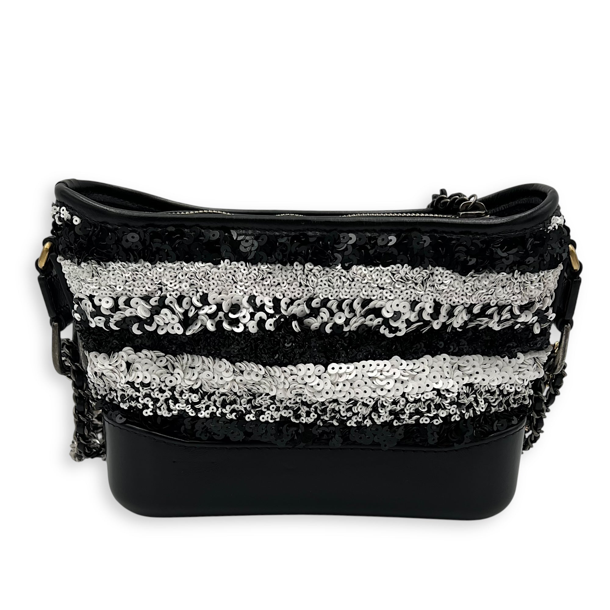 Chanel Gabrielle Small Black - White Shoulder Bag in Sequins, Gold hardware_2