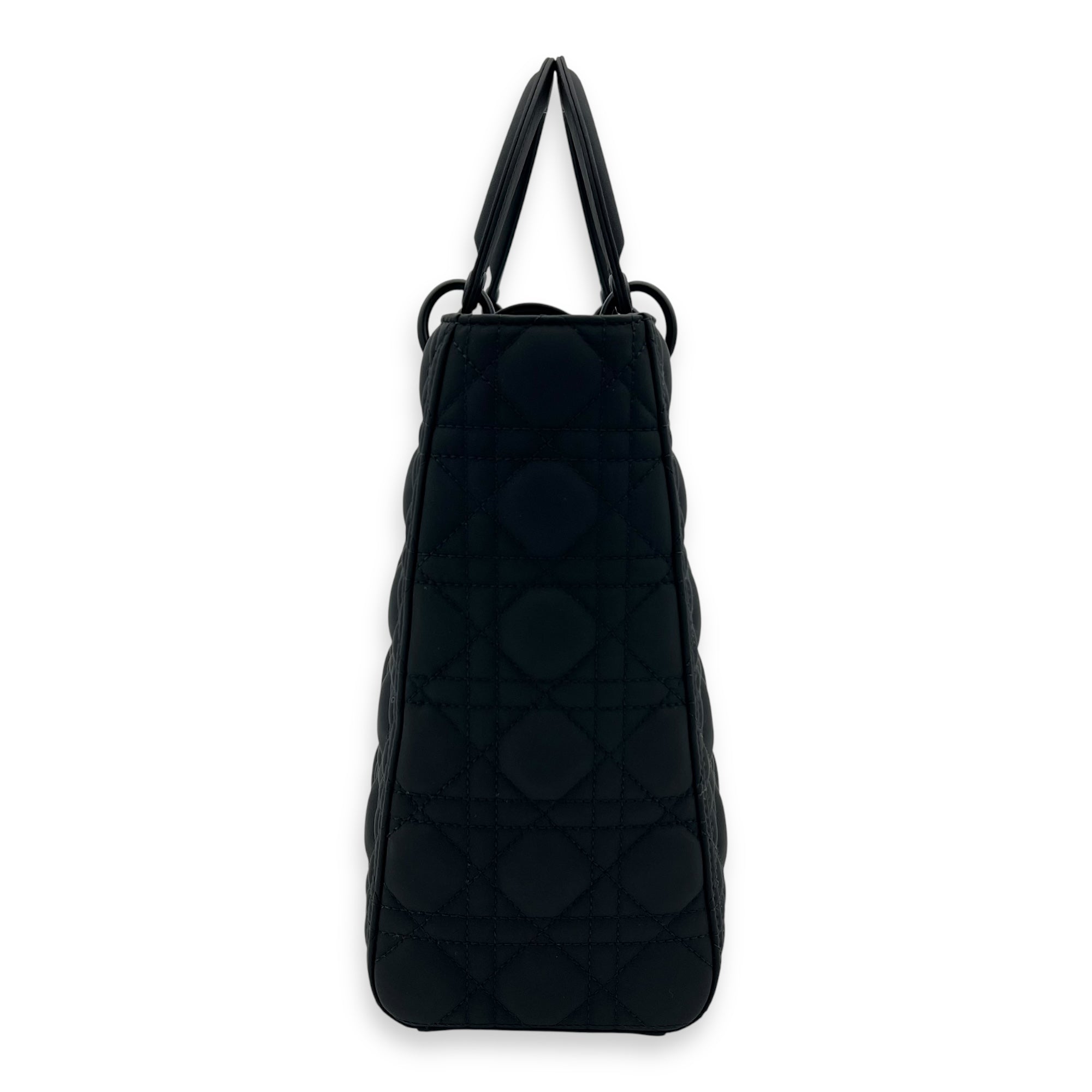 Christian Dior Lady Dior Large Black Top Handle Bag in Lambskin, Ultramatte hardware_3