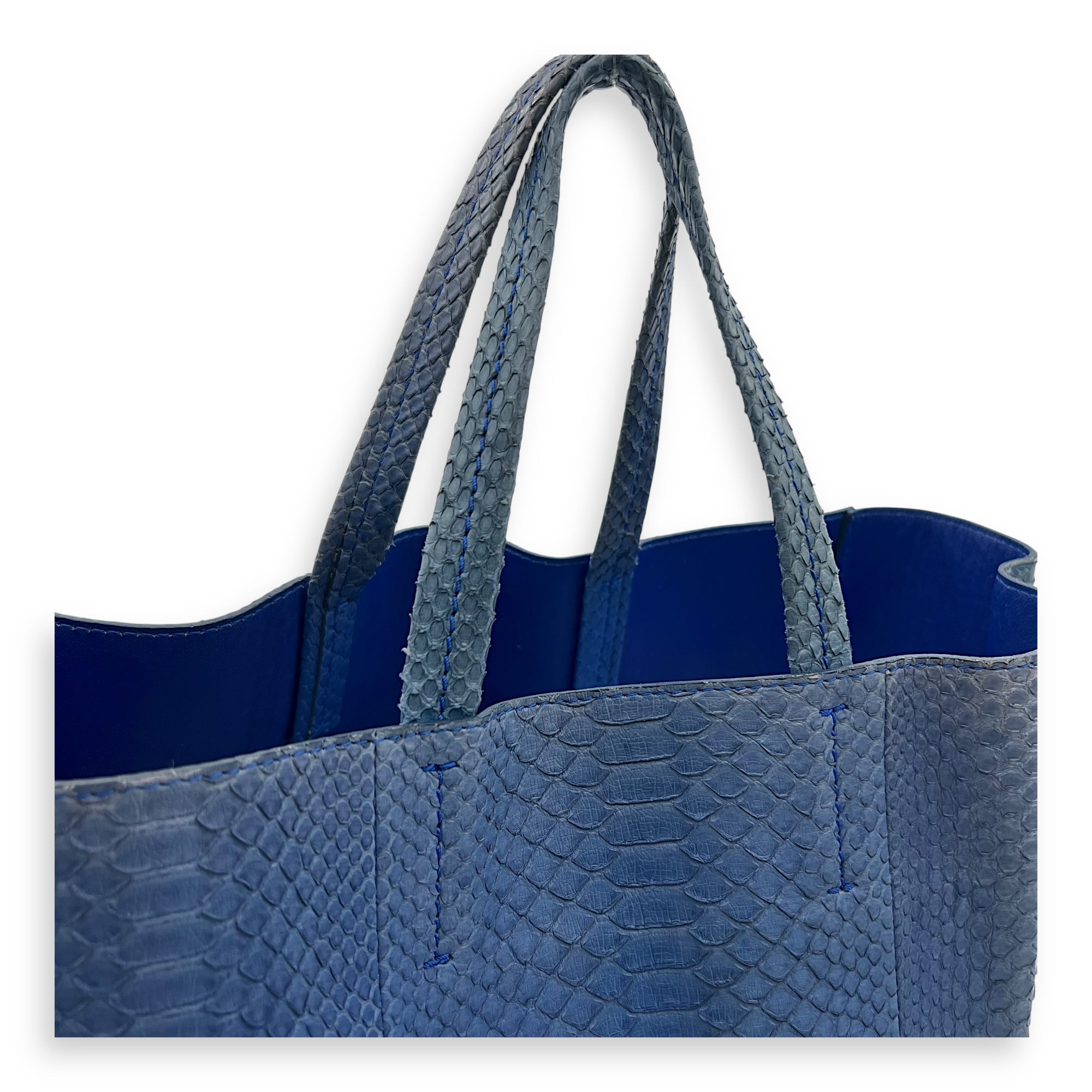 Celine Cabas Tote Bag Blue in Python Leather, Gold hardware_7