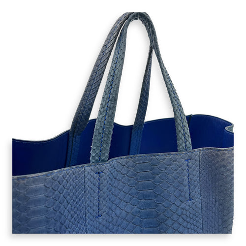 Celine Cabas Tote Bag Blue in Python Leather, Gold hardware_7