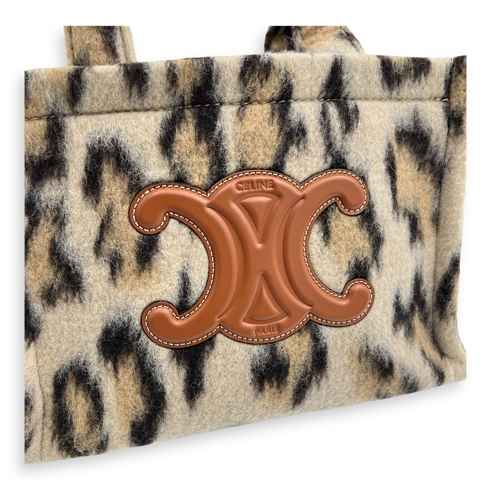 Celine Cabas Small Brown Tote Bag in Wool, Gold hardware_7