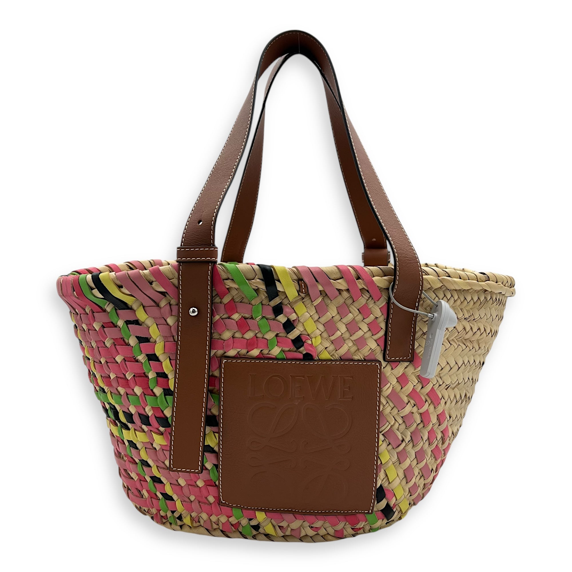 Loewe Basket Beige Top Handle Bag in Raffia, Silver hardware_1
