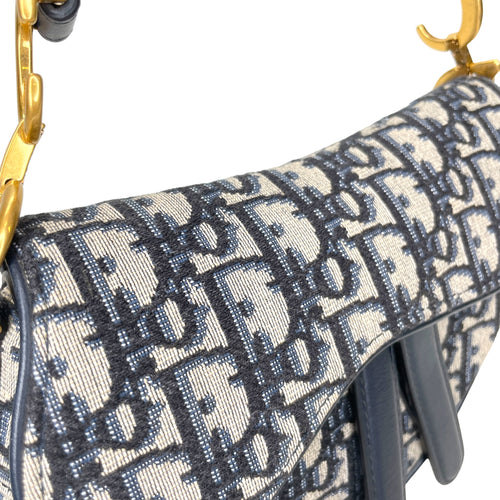 Saddle Mini Blue Top Handle Bag in Jacquard, Gold hardware