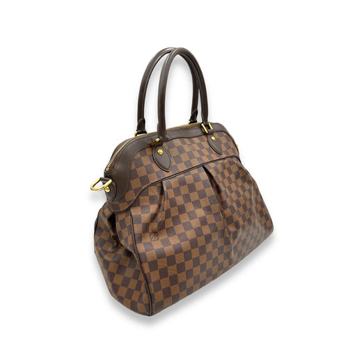 Trevi Top Handle Bag GM Damier Ebene in Coated Canvas, Gold hardware