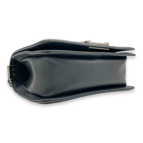 Boy Shoulder Bag Small Black in Calfskin, Ruthenium hardware