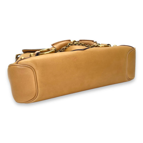 Horsebit Brown Shoulder Bag in Calfskin, Gold hardware