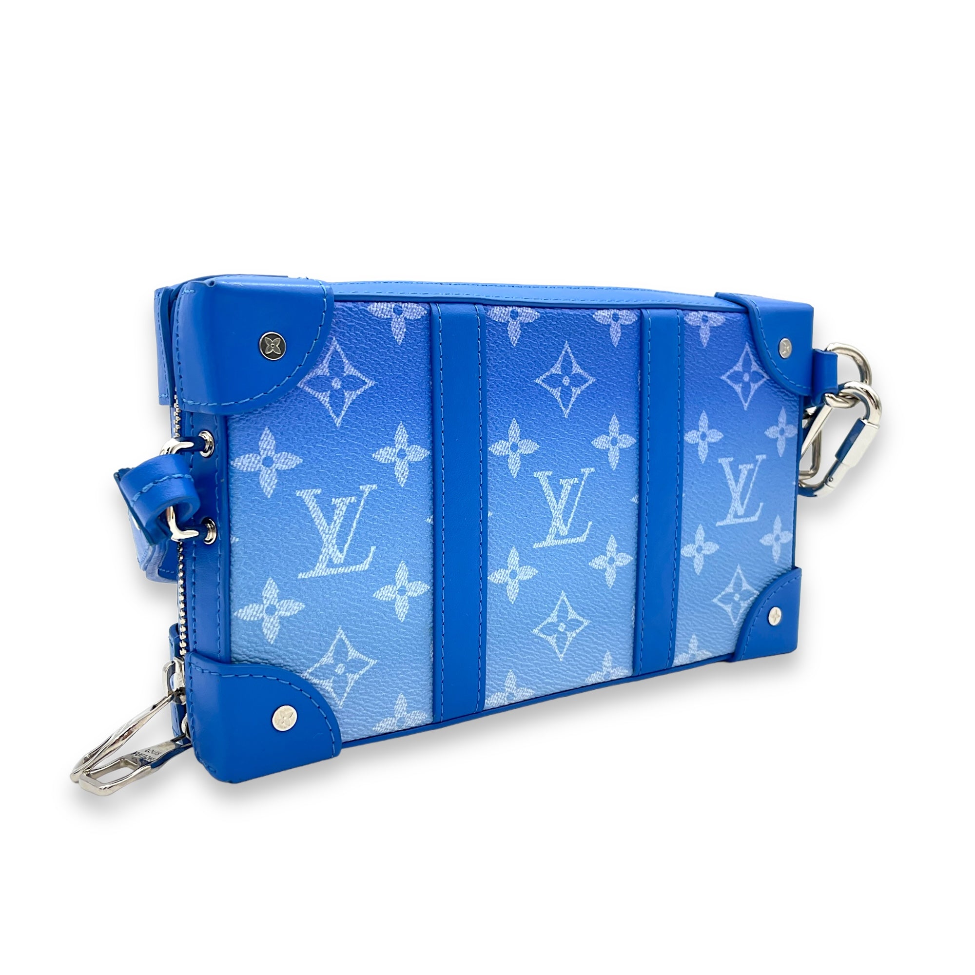 Clouds Soft Trunk Blue Crossbody Bag in Monogram Coated Canvas, Silver hardware