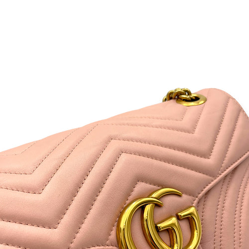 GG Marmont Shoulder Bag Small Pink in Calfskin, Gold hardware