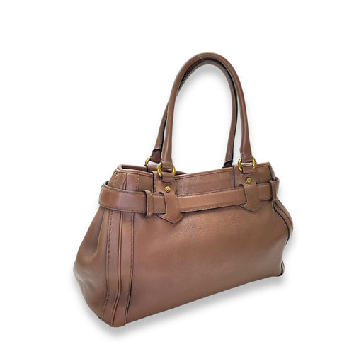 GG Running Brown Top Handle Bag in Calfskin, Gold hardware