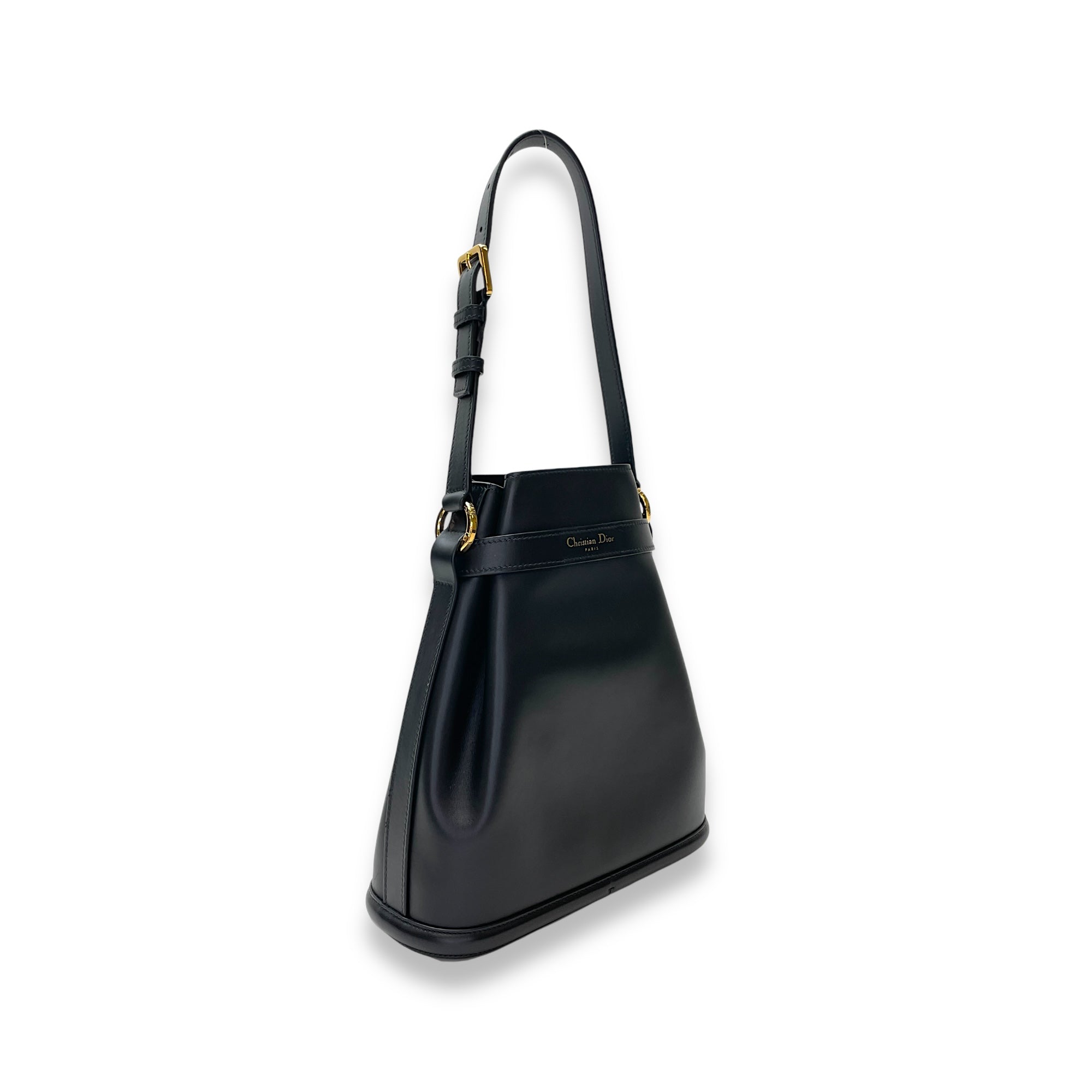 C'est Medium Black Bucket Bag in Calfskin, Gold hardware