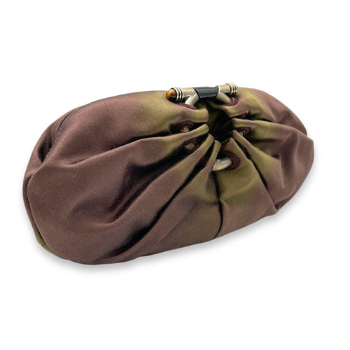 Gancini Brown Clutch in Satin, Silver hardware