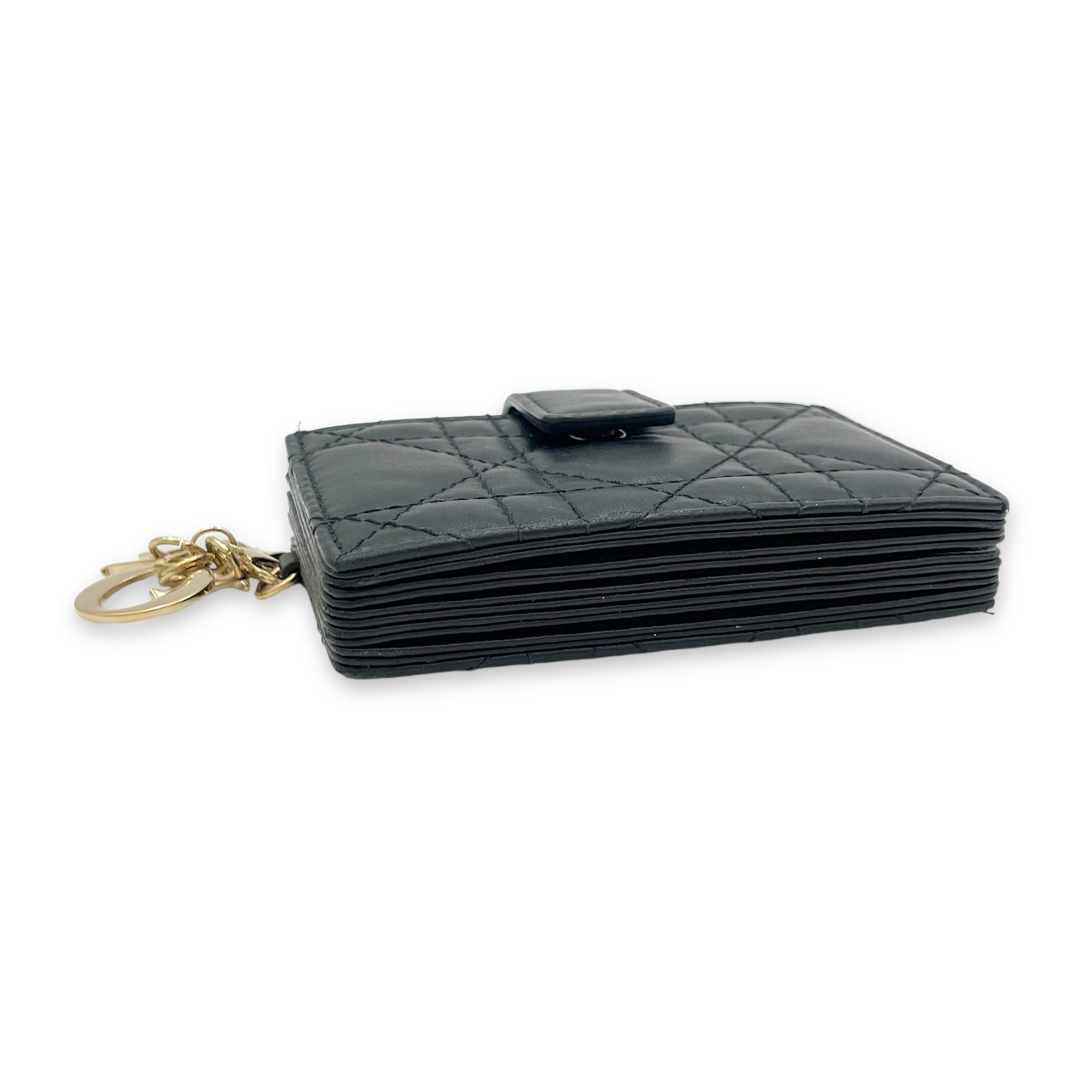 Lady Dior Jasmine Black Card Holder in Lambskin, Gold hardware