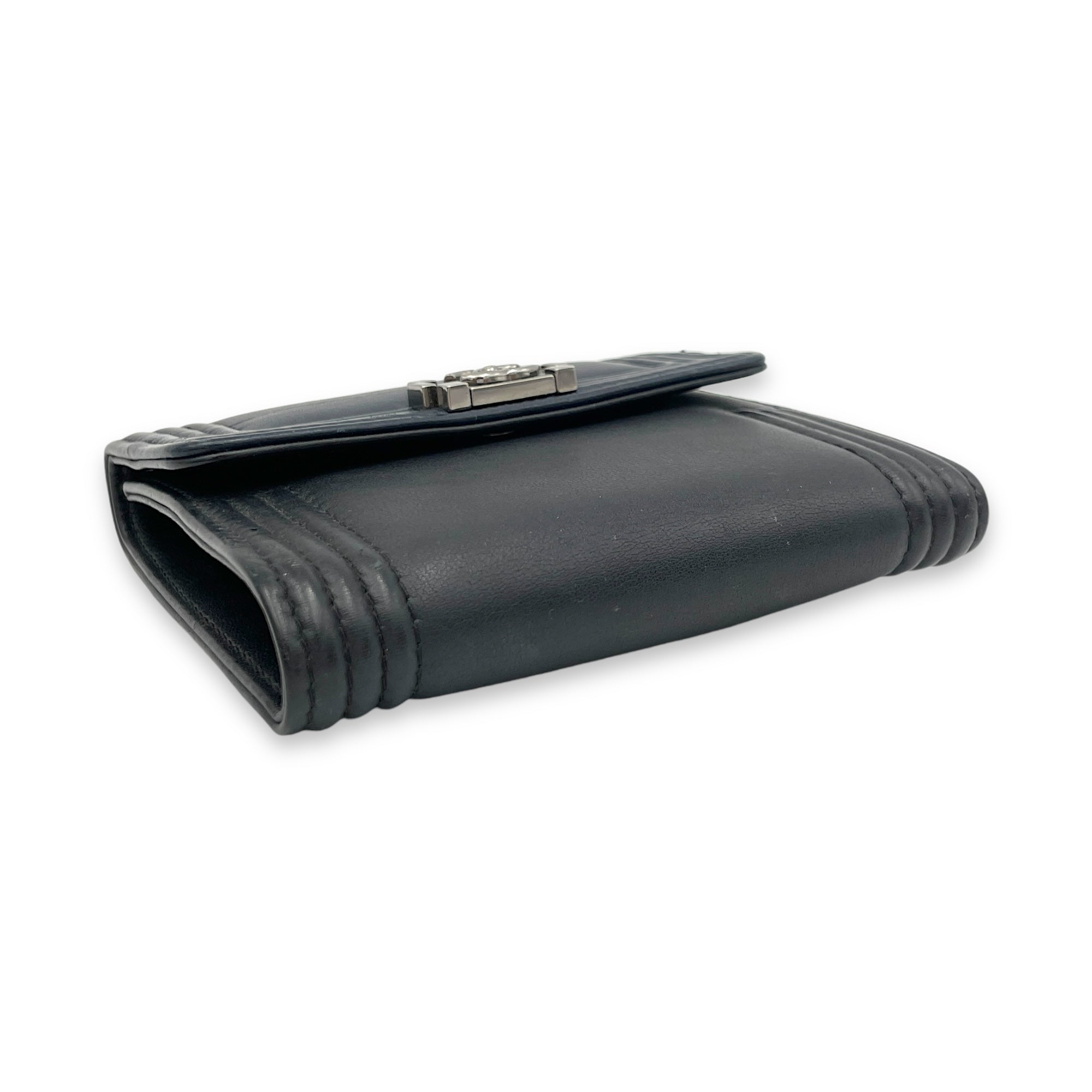 Boy Black Wallet in Lambskin, Silver hardware