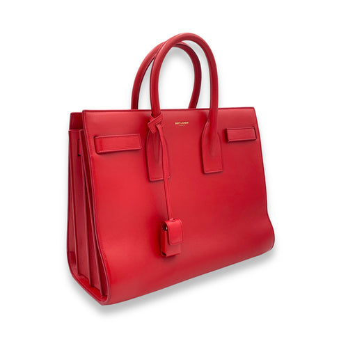 Sac de Jour Medium Red Top Handle Bag in Calfskin, Gold hardware