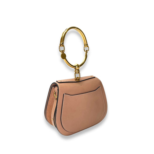 Nile Top Handle Bag Beige in Calfskin, Gold hardware