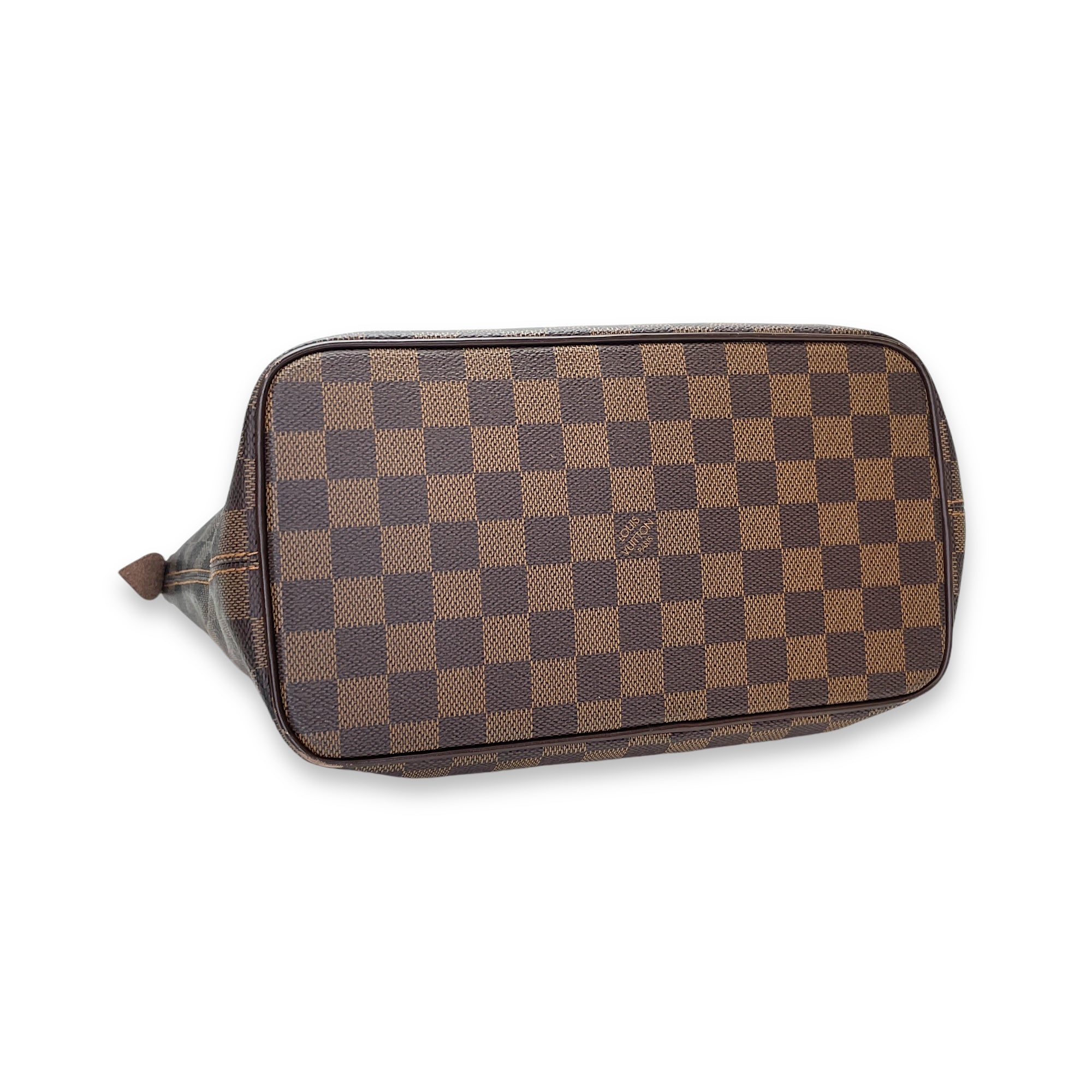 Saleya Top Handle Bag Damier Ebene in Coated Canvas, Gold hardware