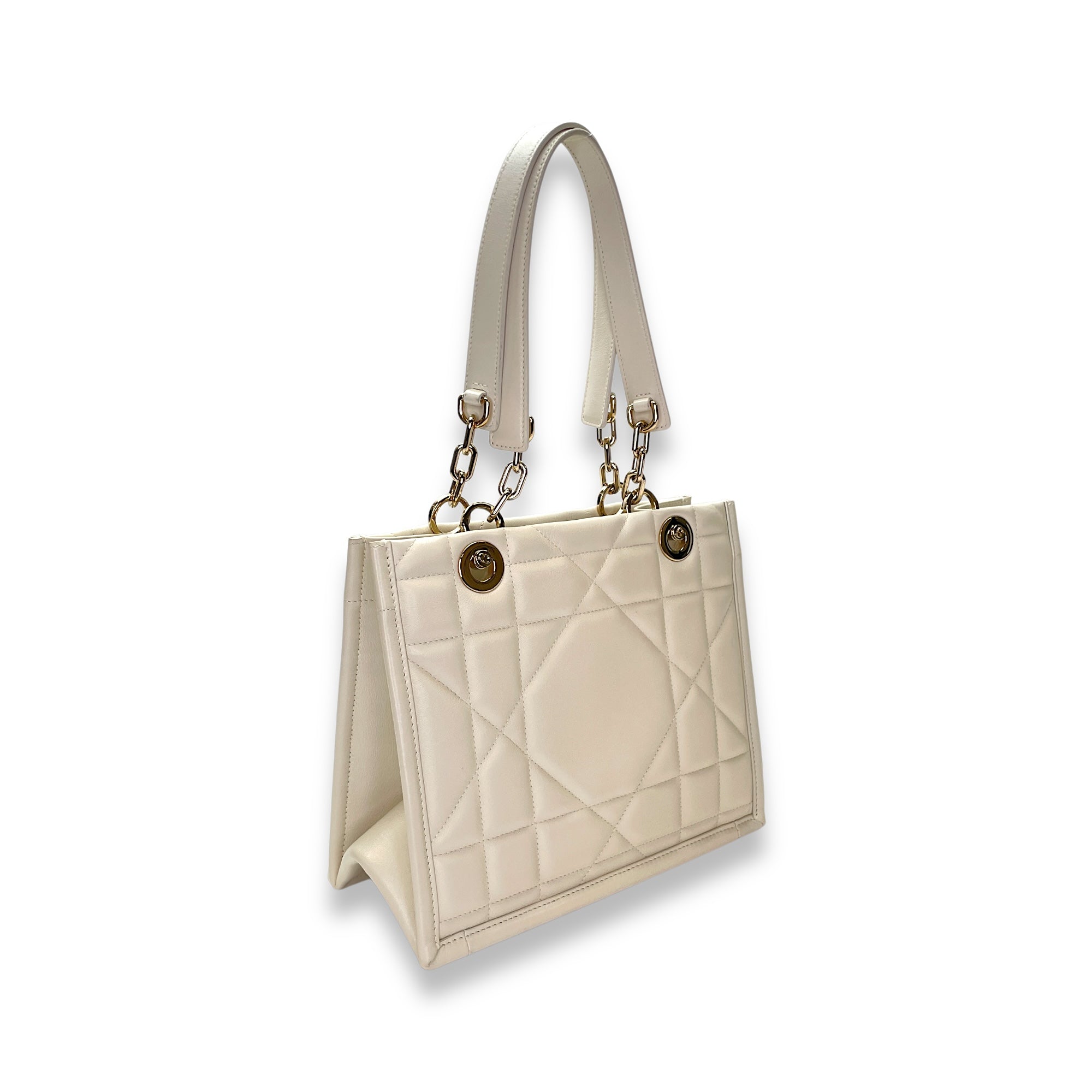 Essential White Top Handle Bag in Calfskin, Gold hardware