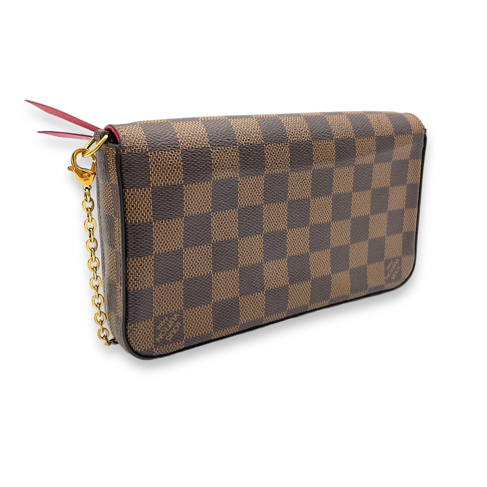 Felicie Wallet On Chain Brown in Coated Canvas, Gold hardware