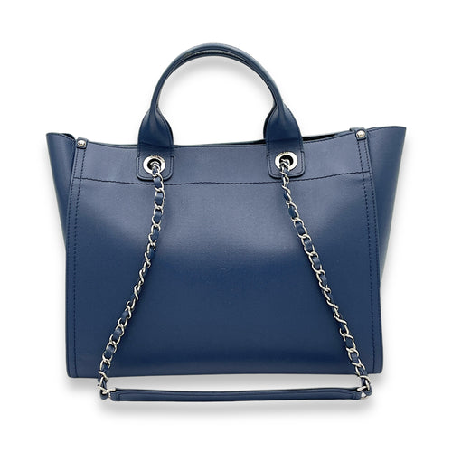 Deauville Top Handle Bag Blue in Caviar Leather, Silver hardware