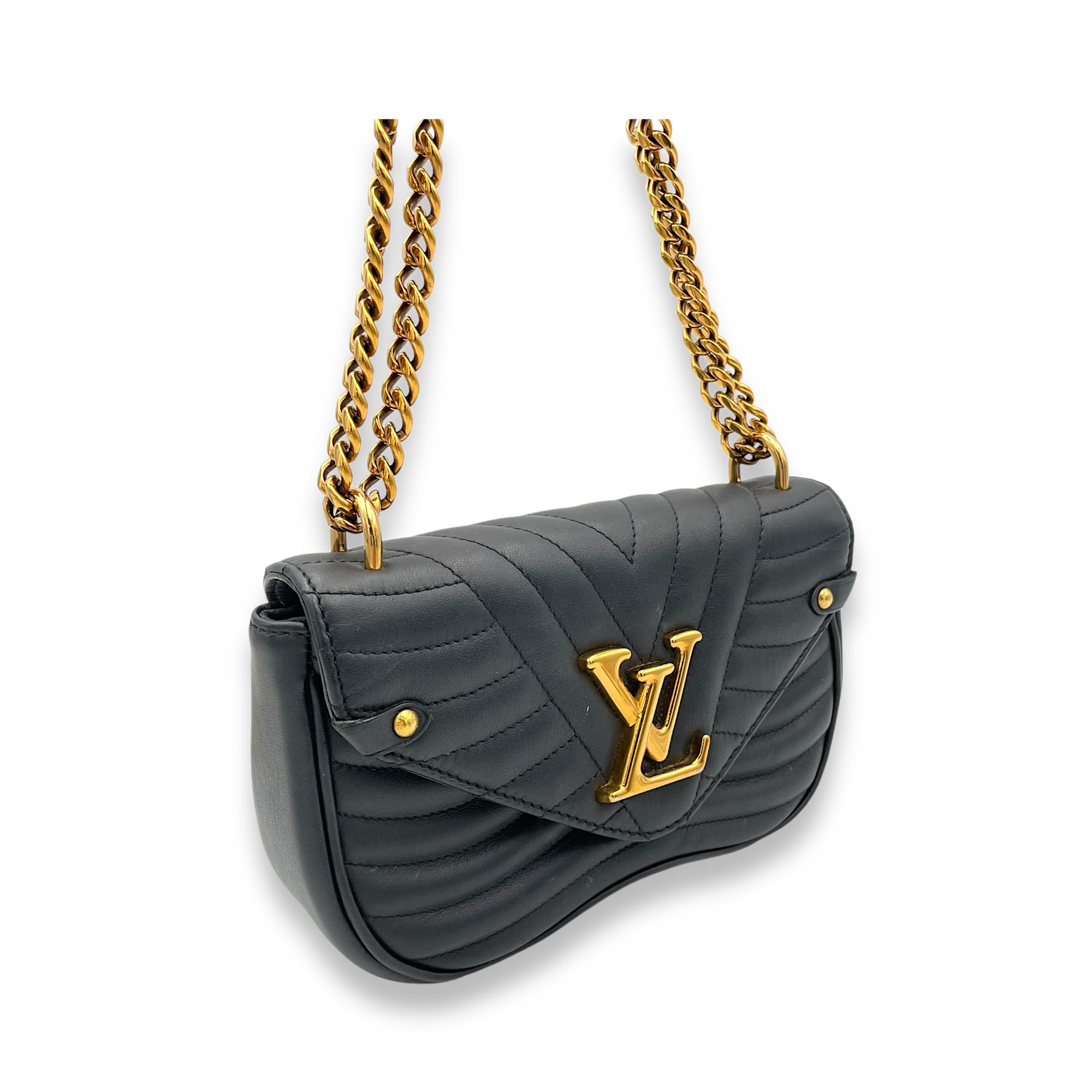 New Wave Crossbody Bag Black in Calfskin, Gold hardware