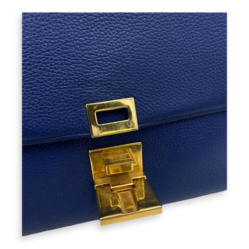 Trapeze Small Blue Shoulder Bag in Calfskin, Gold hardware