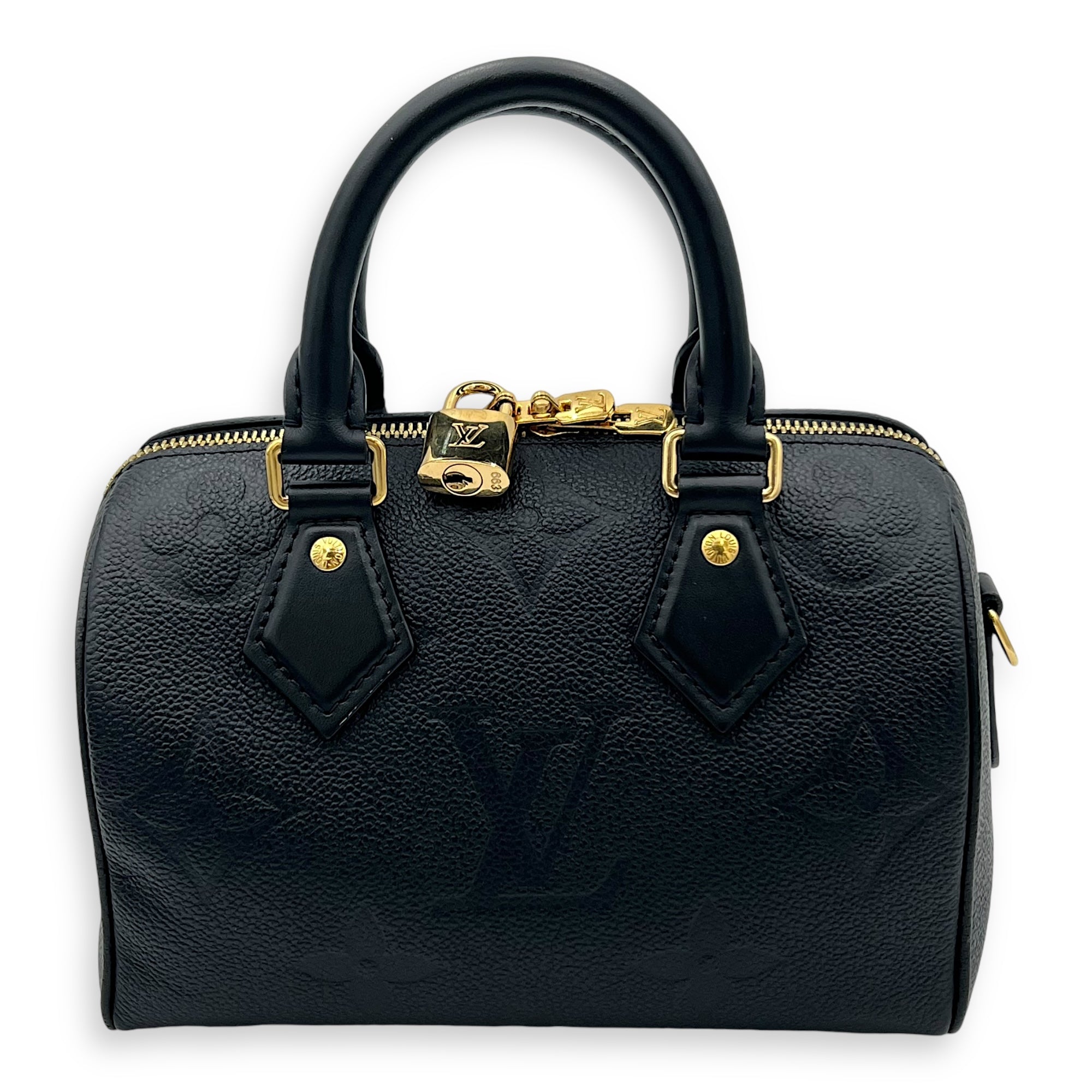 Speedy Bandouliere Top Handle Bag 20 Black in Empreinte Leather, Gold hardware