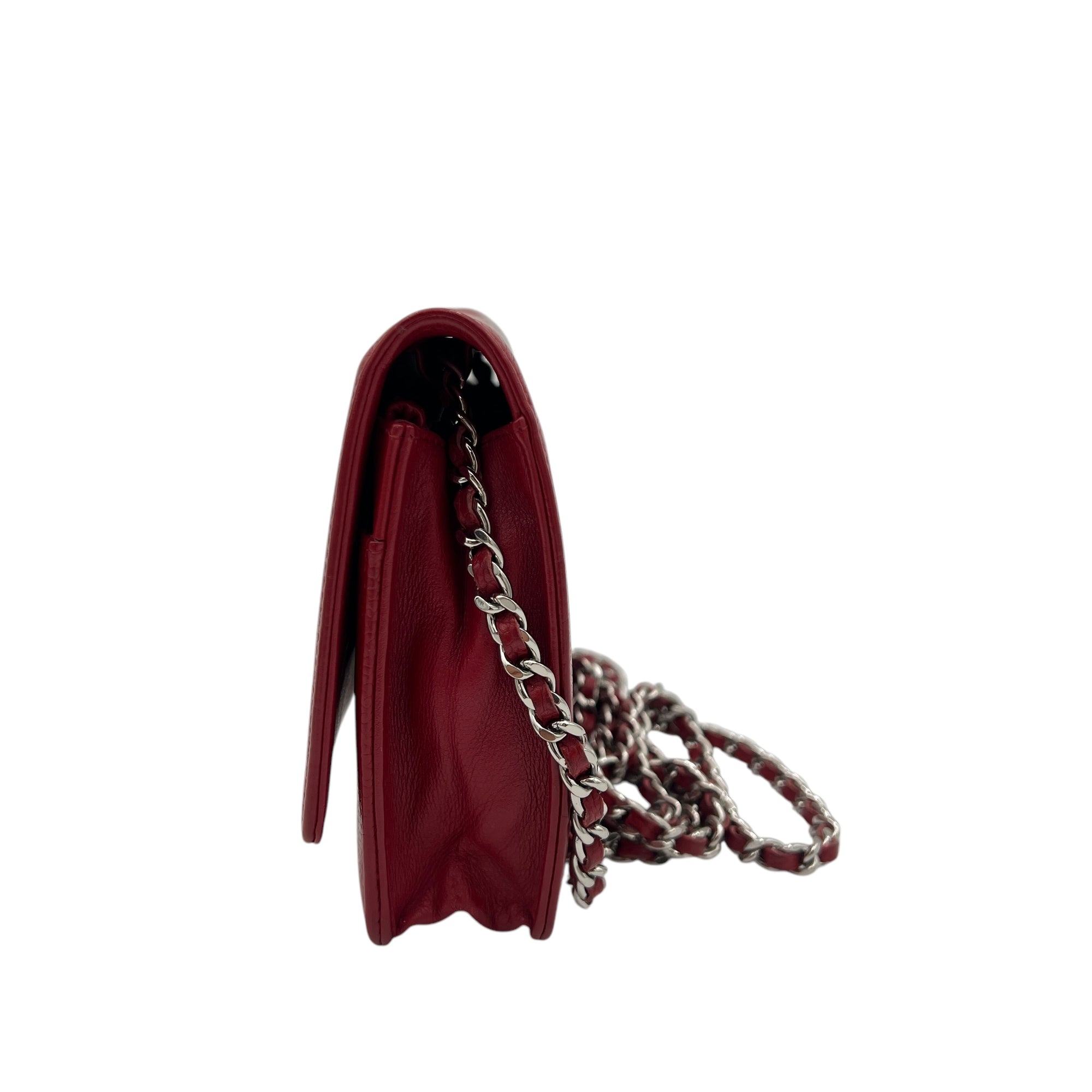 Timeless CC Red Wallet On Chain in Caviar Leather, Silver hardware