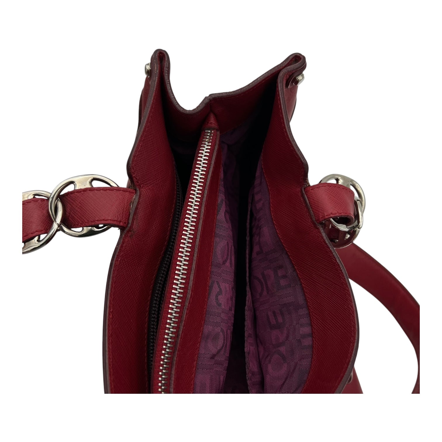 Gancini Red Top Handle Bag in Calfskin, Silver hardware