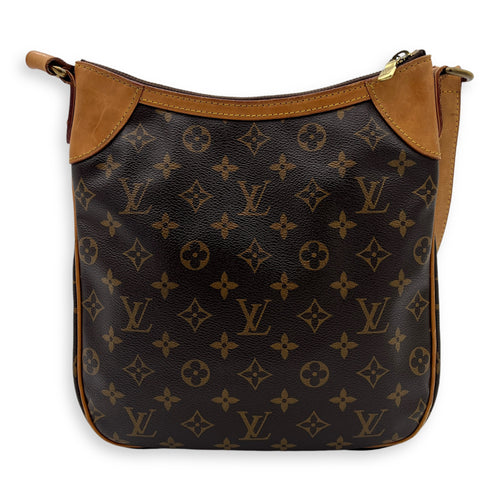 Odeon Crossbody Bag Brown in Monogram Coated Canvas, Gold hardware