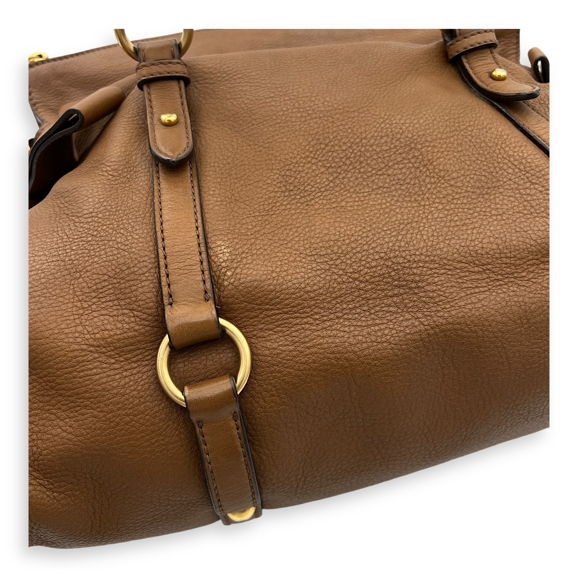 Vitello Bow Shoulder Bag Brown in Calfskin, Gold hardware