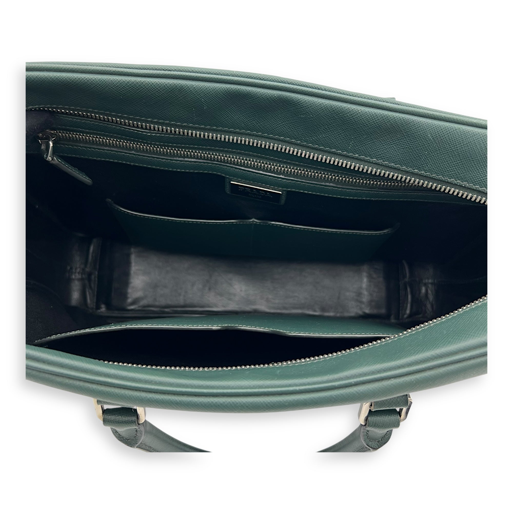 Prada Travel Line Large Green Brief case in Saffiano Leather, Silver hardware_6