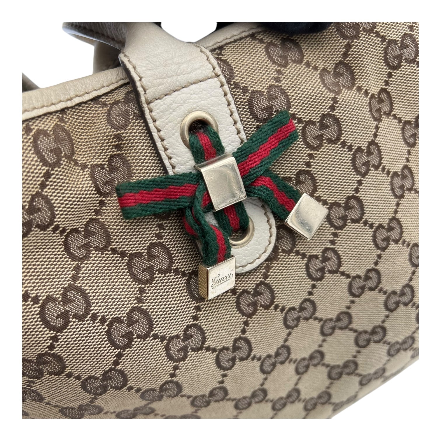 Gucci GG Shoulder Bag White in Canvas, Gold hardware_8