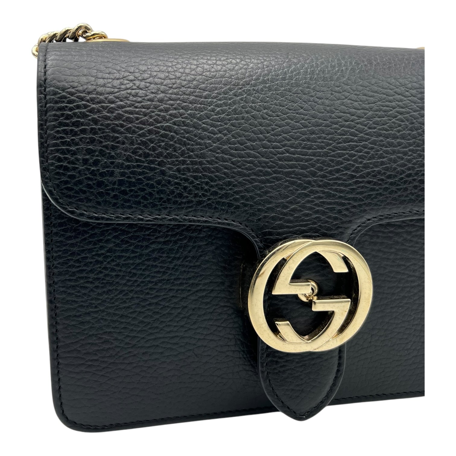 Gucci Interlocking G Crossbody Bag Black in Calfskin, Gold hardware_7