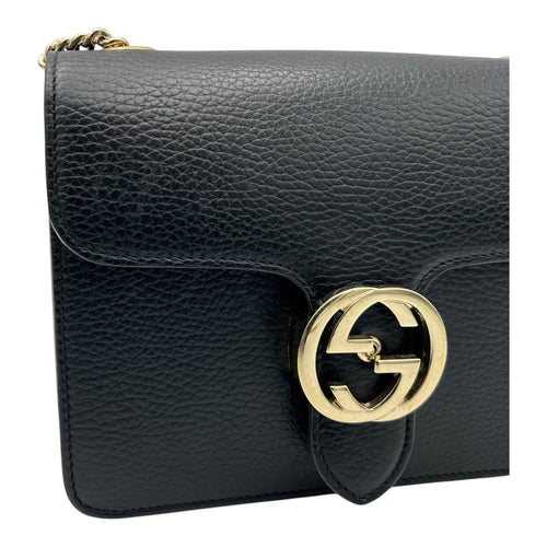 Gucci Interlocking G Crossbody Bag Black in Calfskin, Gold hardware_7