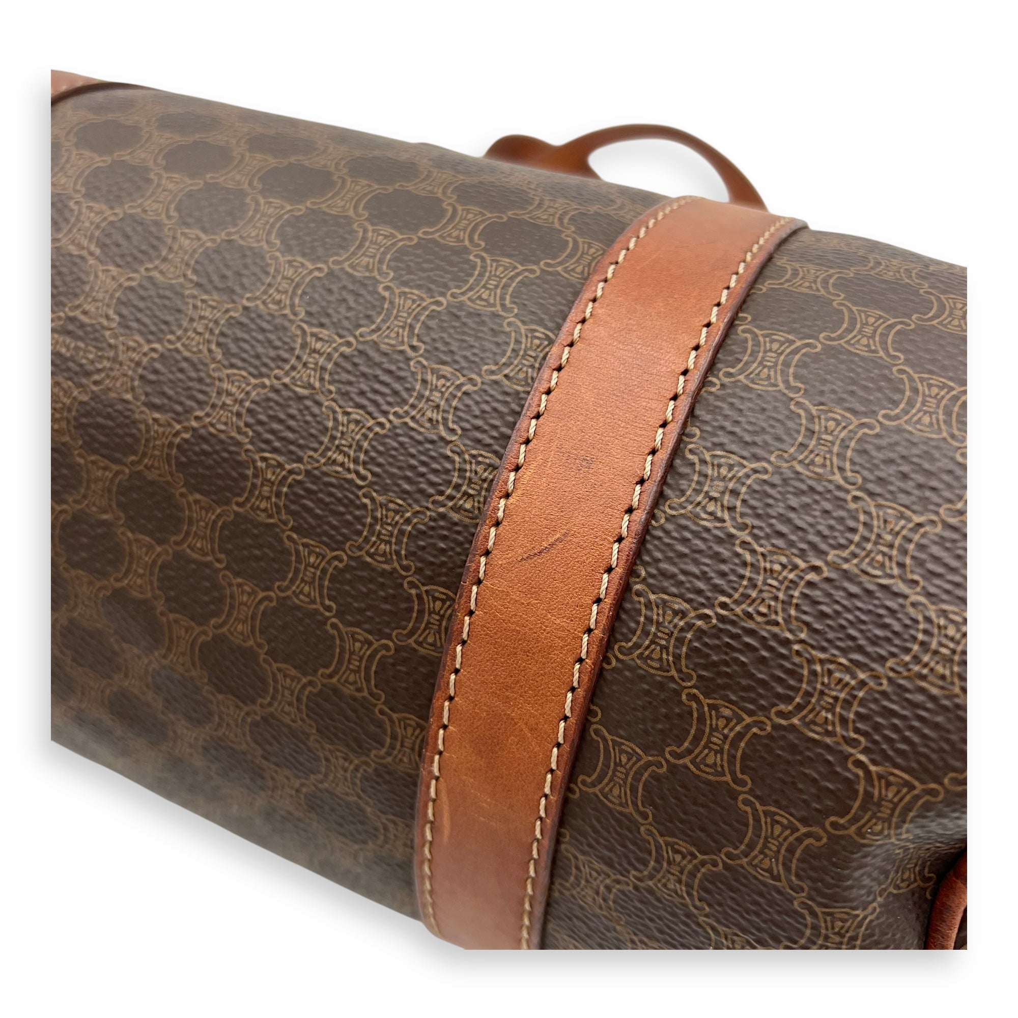 Celine Macadam Shoulder Bag Brown in Coated Canvas, Gold hardware_8