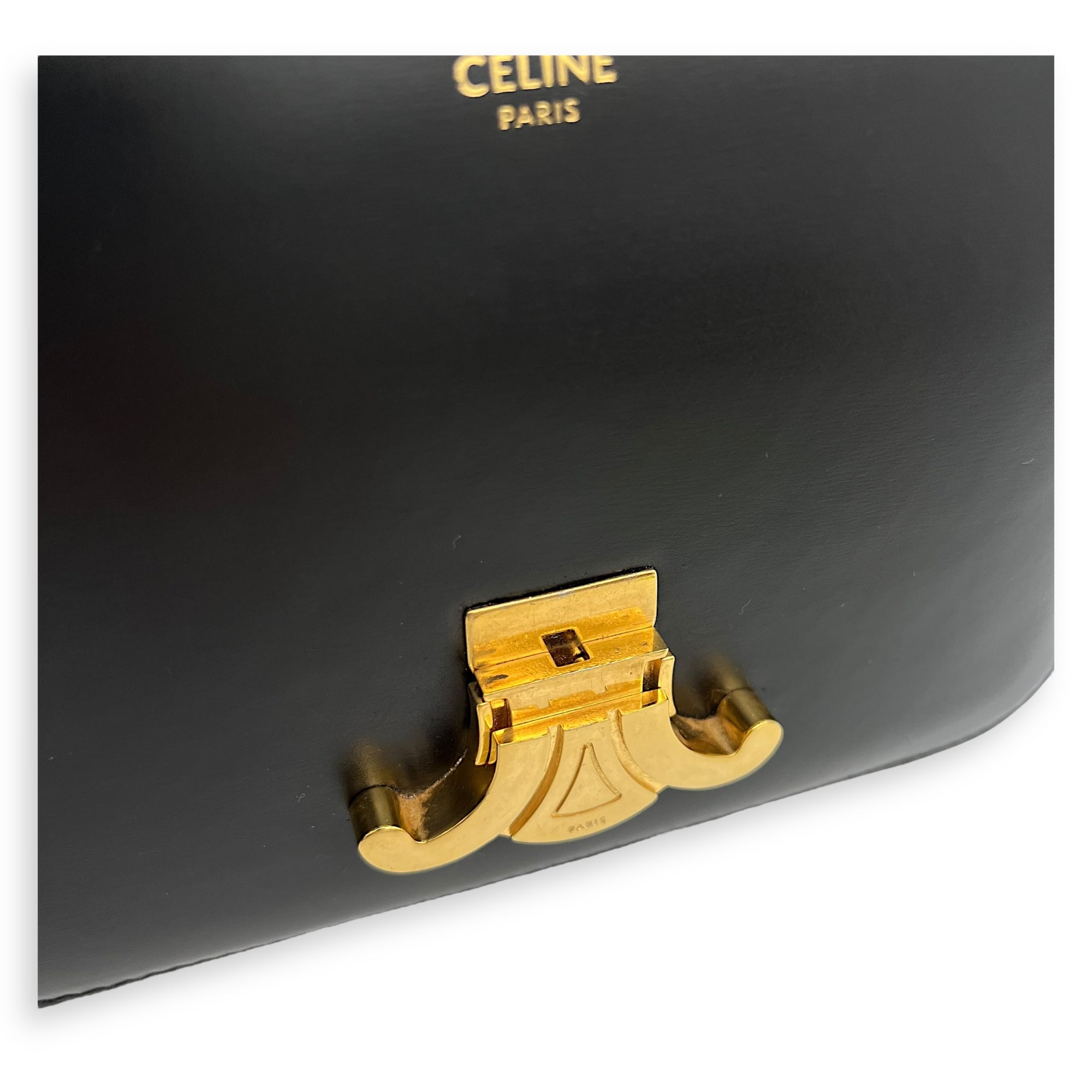 Celine Triomphe Shoulder Bag Teen Black in Calfskin, Gold hardware_9