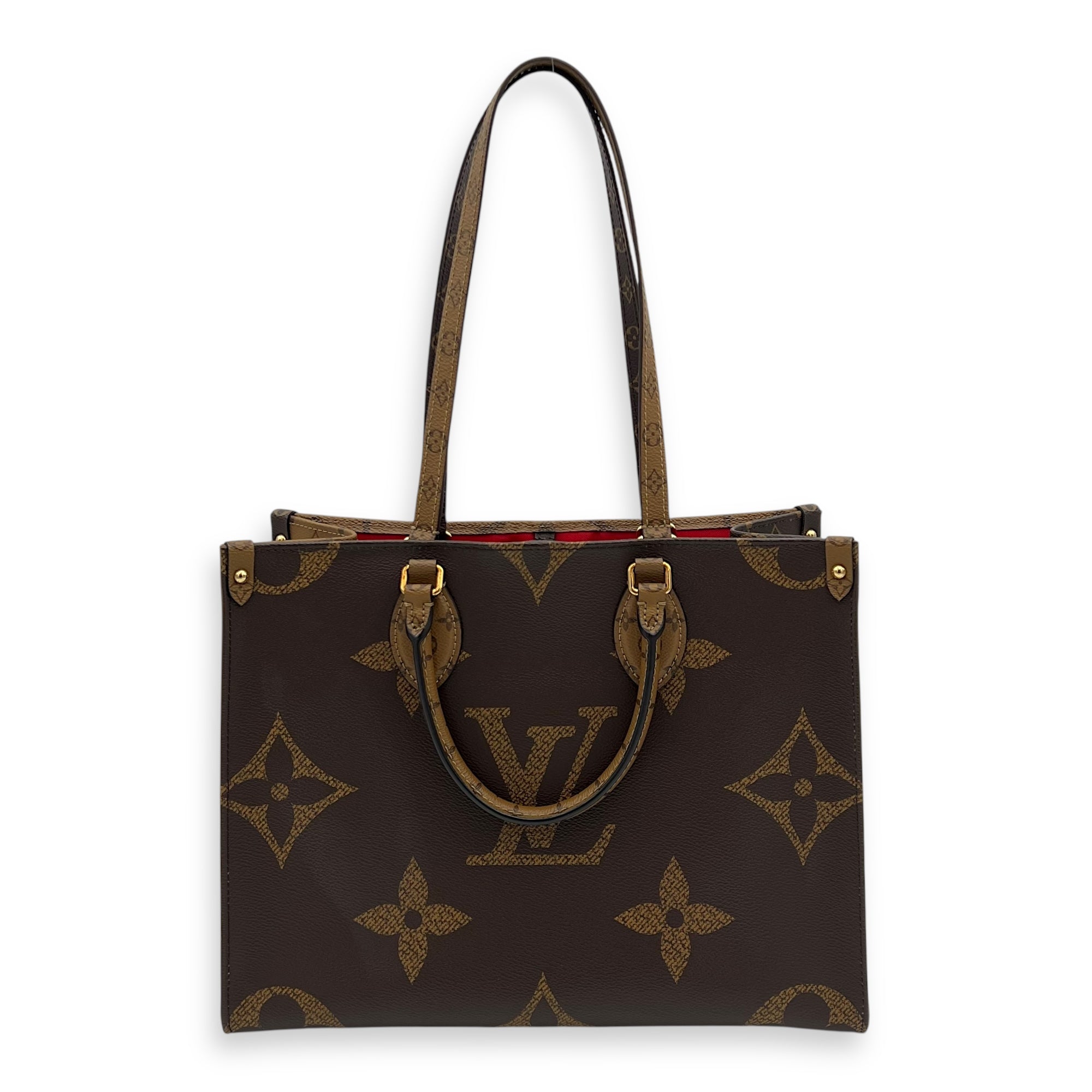 Louis Vuitton OnTheGo Top Handle Bag Brown in Coated Canvas, Gold hardware_7