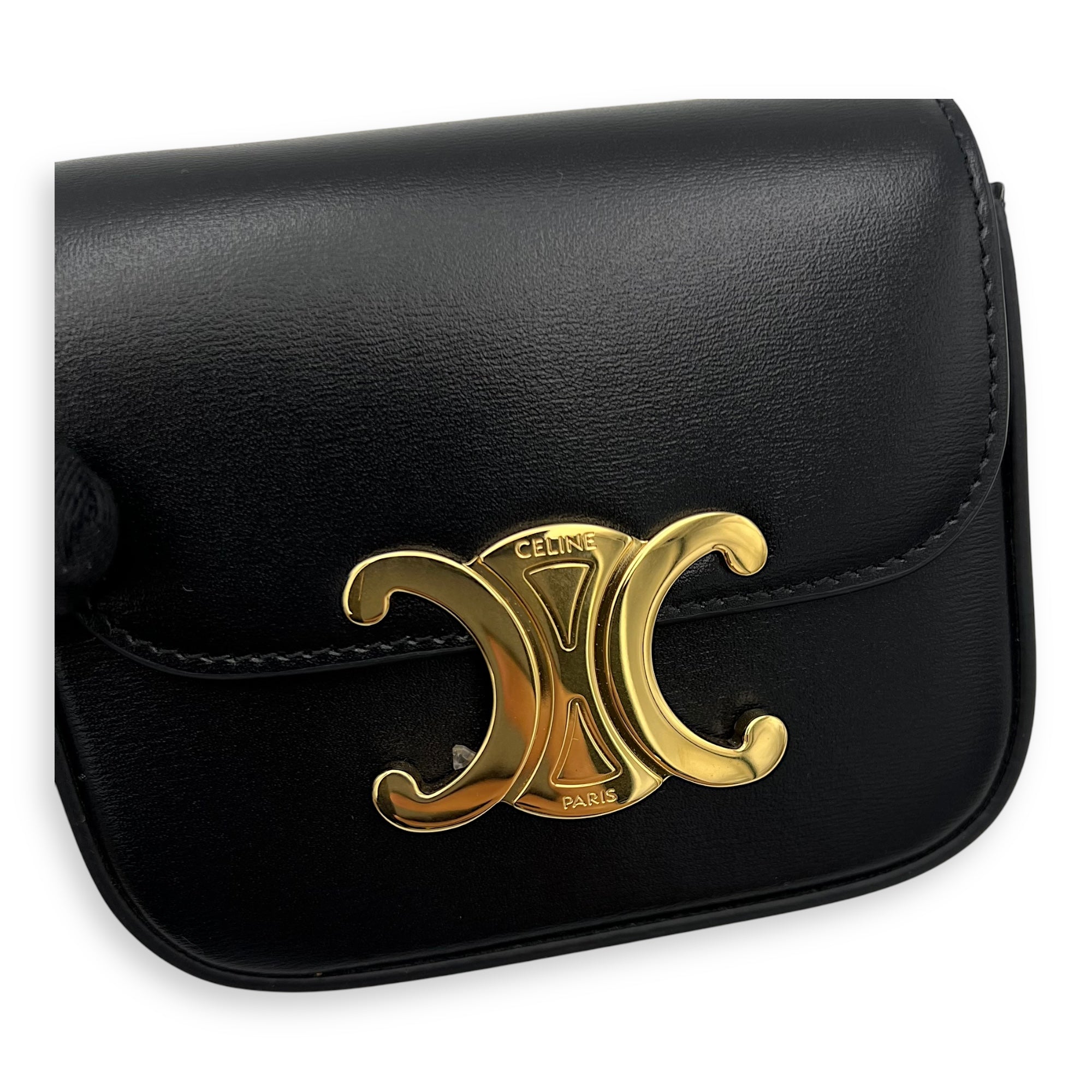 Celine Claude Crossbody Bag Black in Calfskin, Gold hardware_7