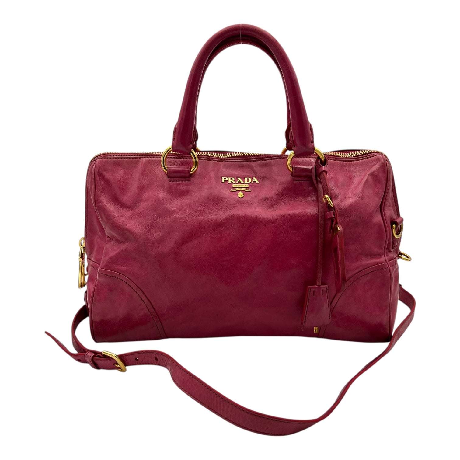 Prada Vitello Shine Top Handle Bag Medium Pink in Calfskin, Gold hardware_15