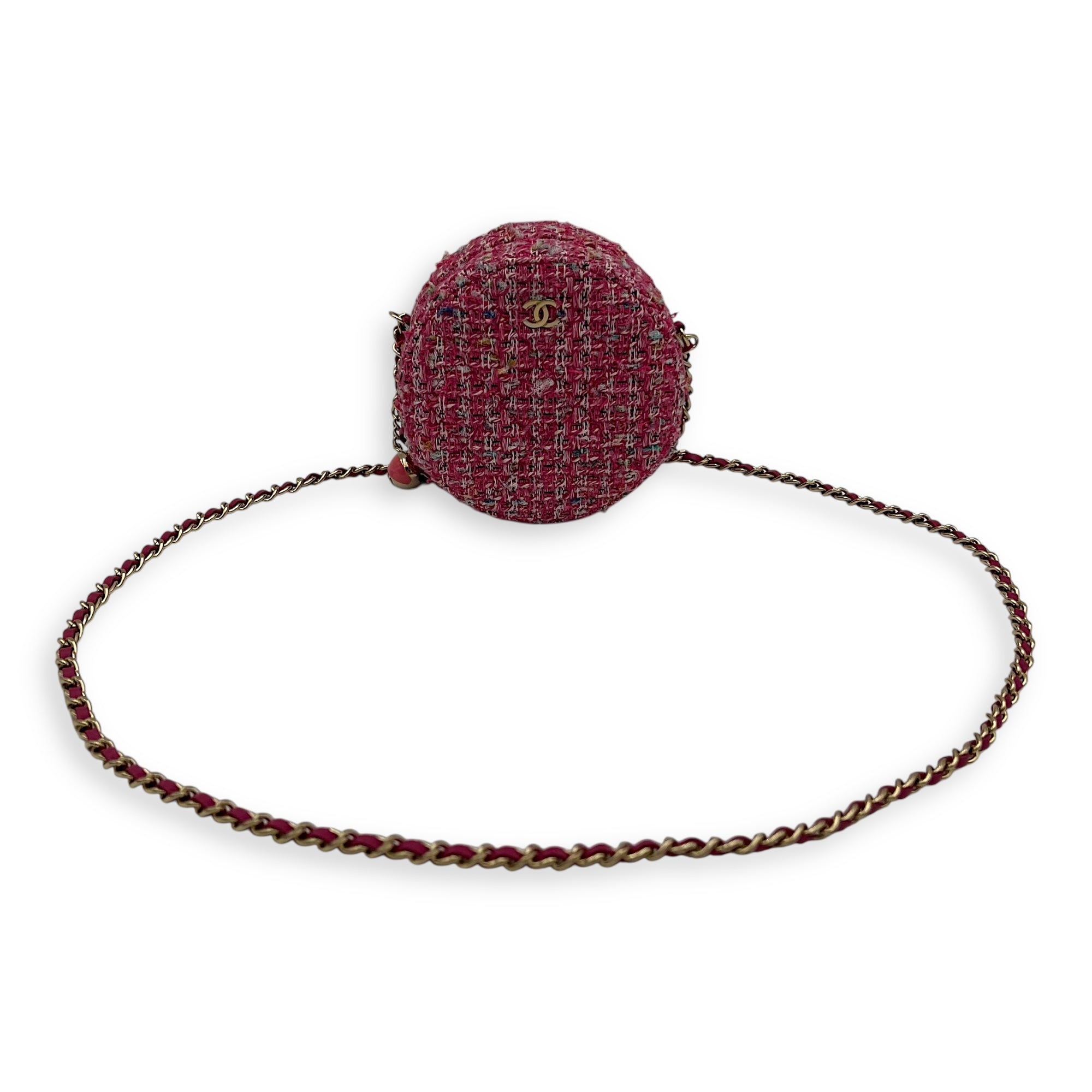 Chanel Round CC Pink Crossbody Bag in Tweed, Gold hardware_7
