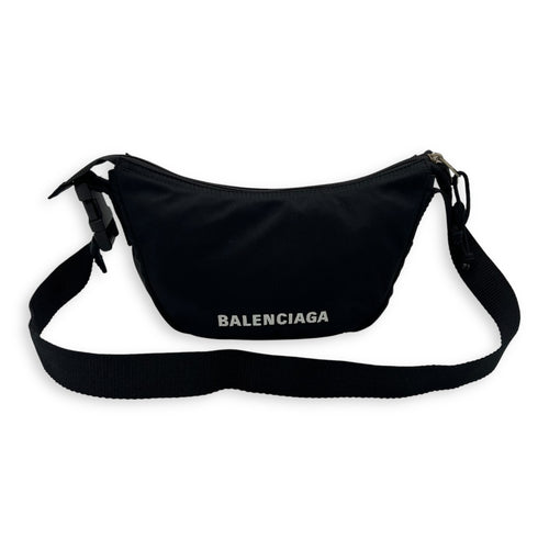 Balenciaga Logo Shoulder Bag Black in Canvas, Silver hardware_10