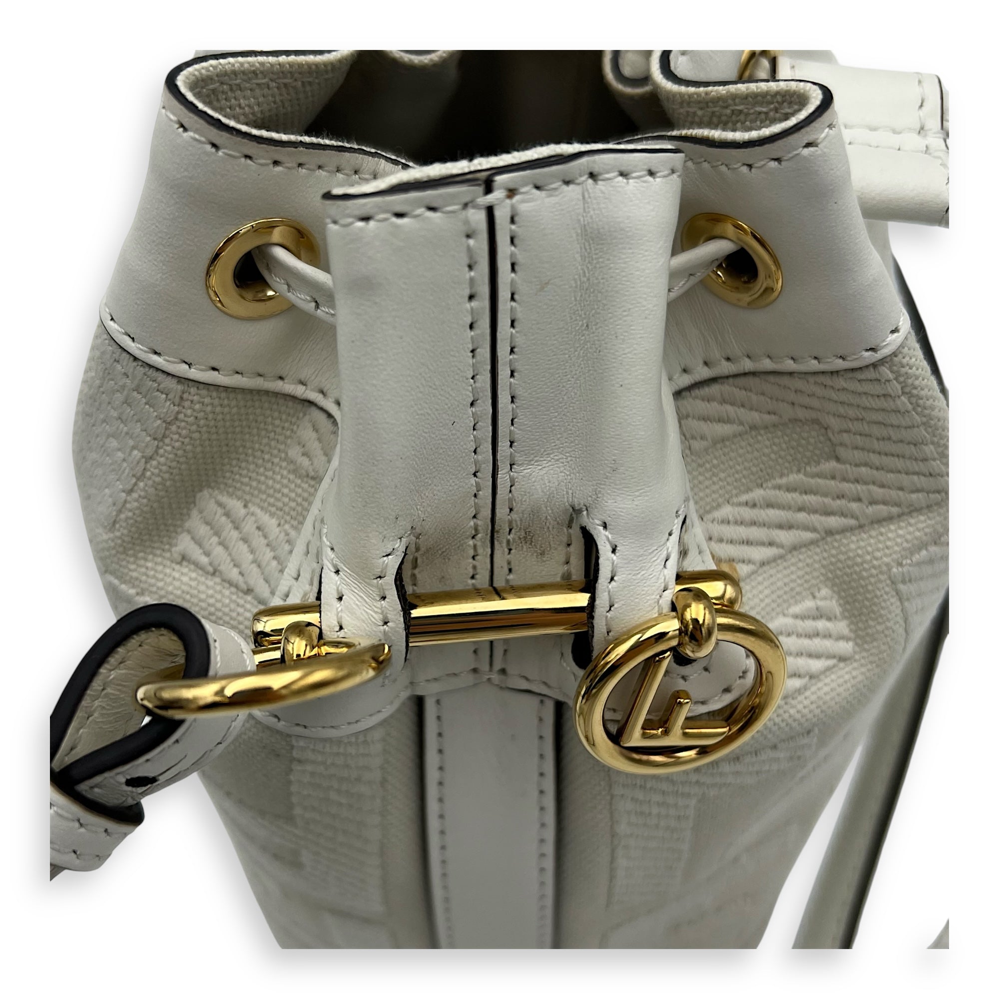 Fendi Mon Tresor Mini White Bucket Bag in Canvas, Silver hardware_10